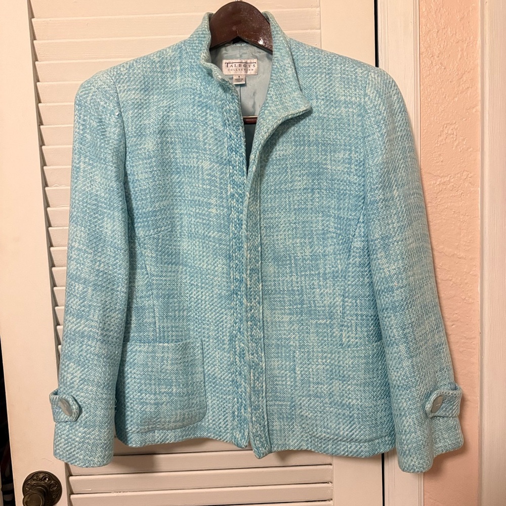 Talbots Light Blue Tweed Textured Italy Blazer